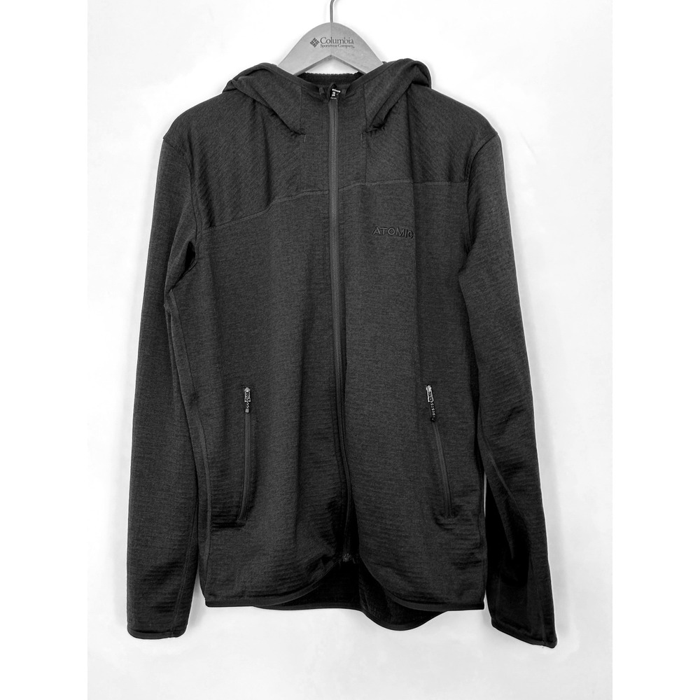 Atomic Backland Tech Hoodie Large Black Grid Fleece Ski Full Zip Jacket Midlayer